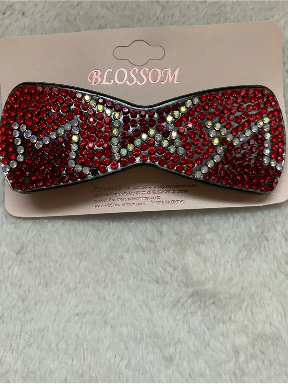 Blossom Red Rhinestone Bow Hair Clip